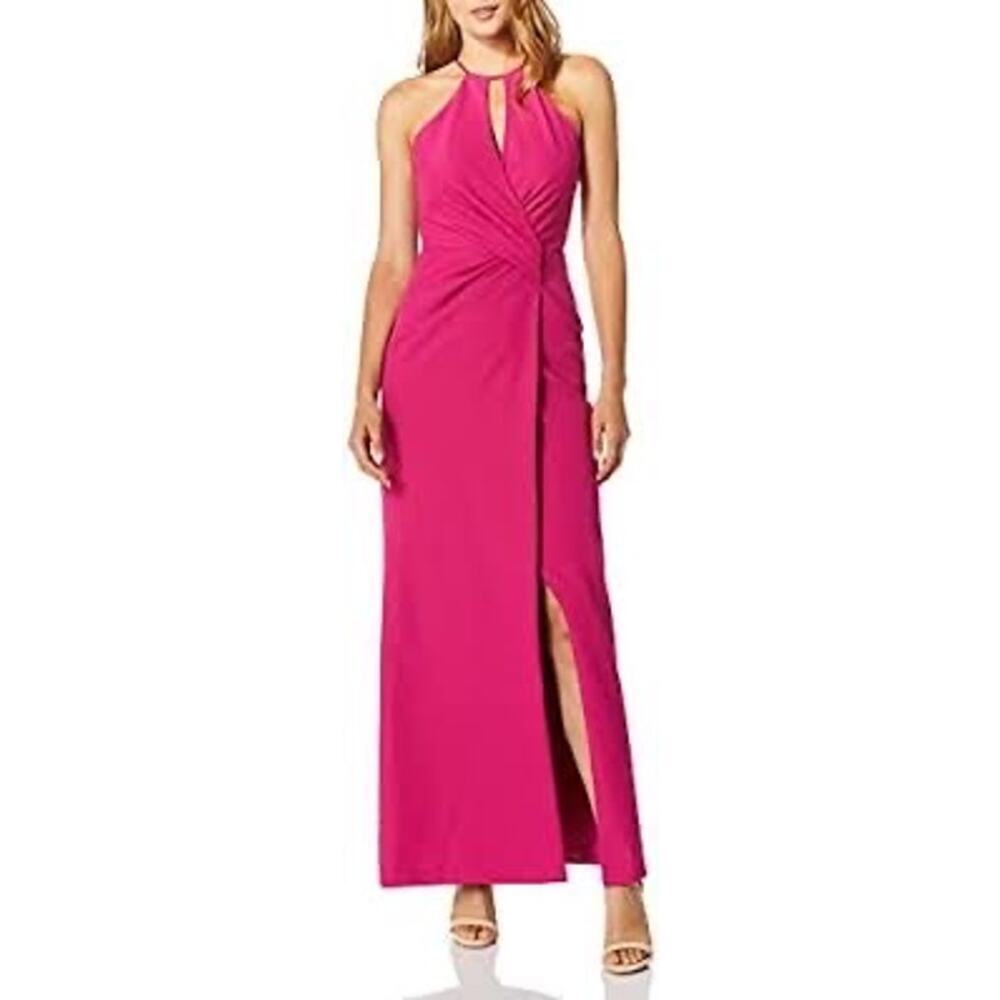 New Parker Black Nola Long Dress Keyhole Halter Draped Front Lattice Back Sz 4
